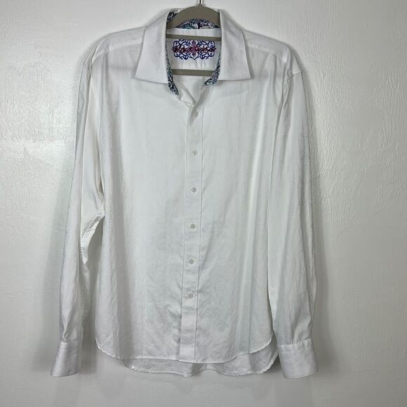 Robert Graham White Cotton Damask Long Sleeve Button Down Shirt Size 2XL - Picture 1 of 12